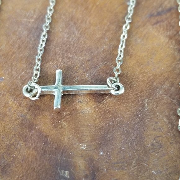 Infinite & Cross Layered Necklace Gold Tone - Picture 11 of 12